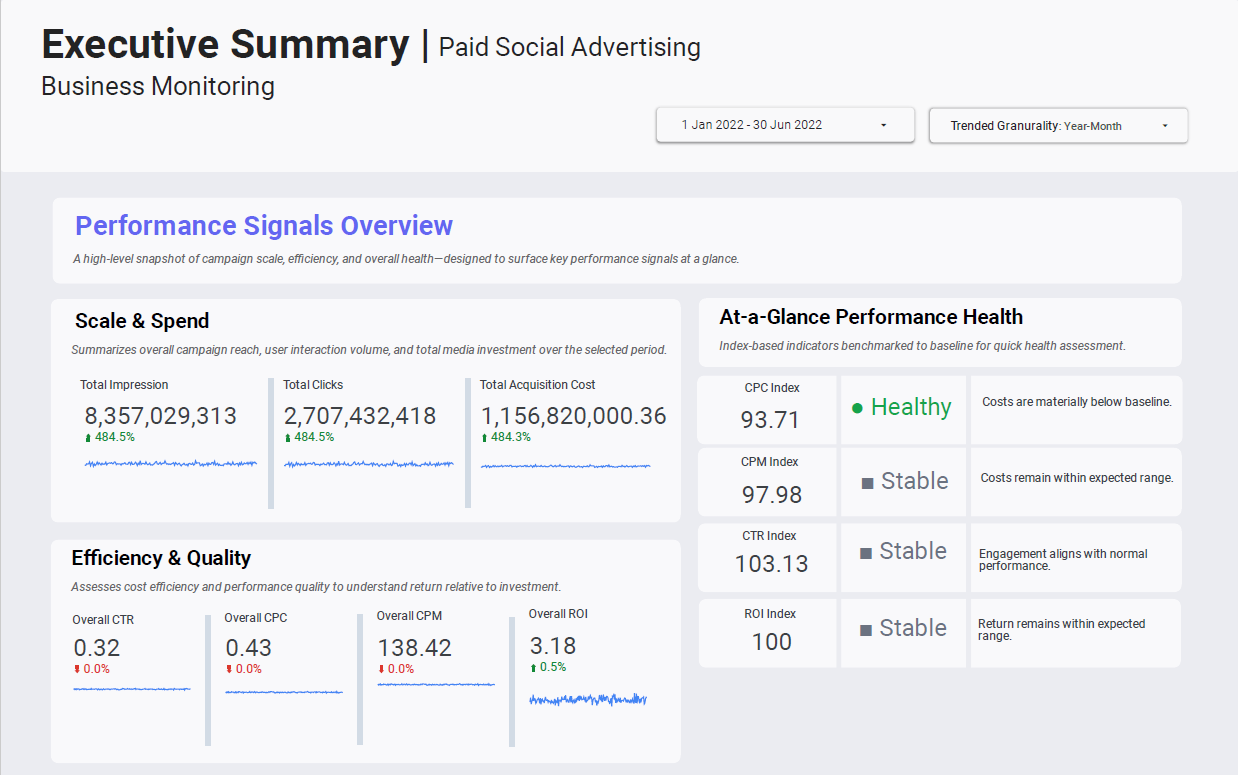 【Looker】Paid Social Advertising Dashboard - Agency Digital Marketing Performance Monitoring
